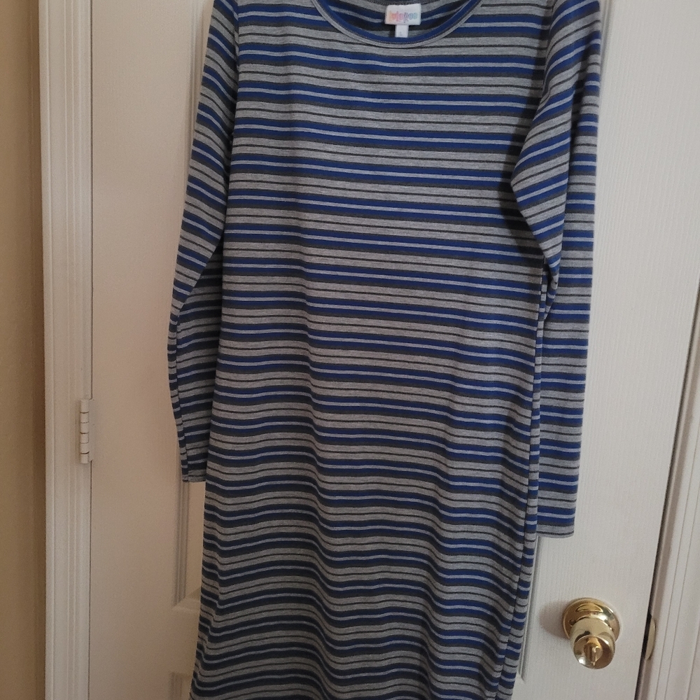 Blue and silver stripped dress.